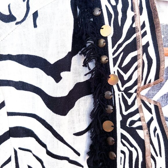 Chico’s Linen Zebra Print Fringe Open Front Jacket Top and Tank Top Size Large - Picture 5 of 16